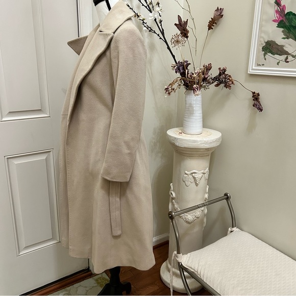 Cashmere belted tie only long bone ecru old Hollywood glam formal scandal coat - Picture 5 of 15